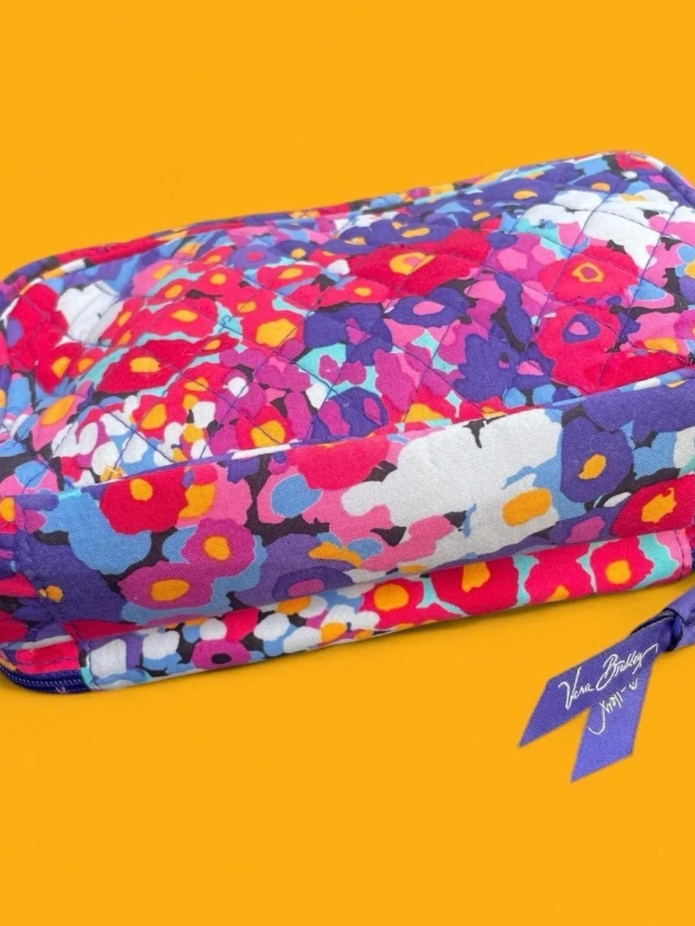 Vera Bradley Mural Garden Quilted Double Zip makeup Cosmetic bag